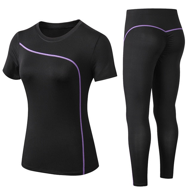 New Women Gym Sets 2 piece Yoga Set Gym Clothes Tennis Yoga Shirt + Seamless Leggings Workout Sports Suit Active Wear