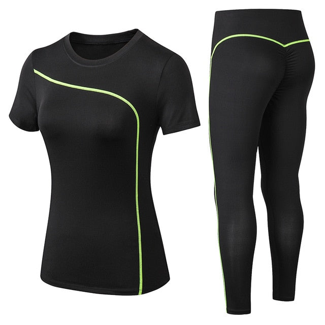 New Women Gym Sets 2 piece Yoga Set Gym Clothes Tennis Yoga Shirt + Seamless Leggings Workout Sports Suit Active Wear
