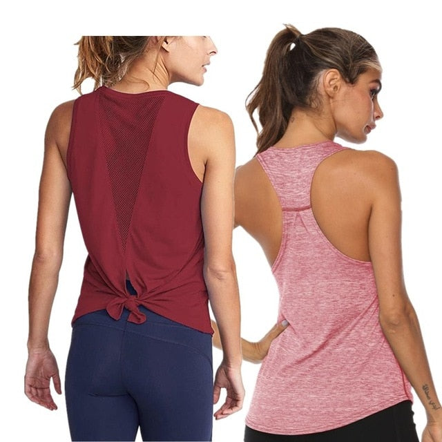 MAIJION Women  Yoga Shirts Sleeveless Yoga Tank Tops Sexy Mesh Back Workout Quick Dry Sports Vest Ladies Running T Shirt